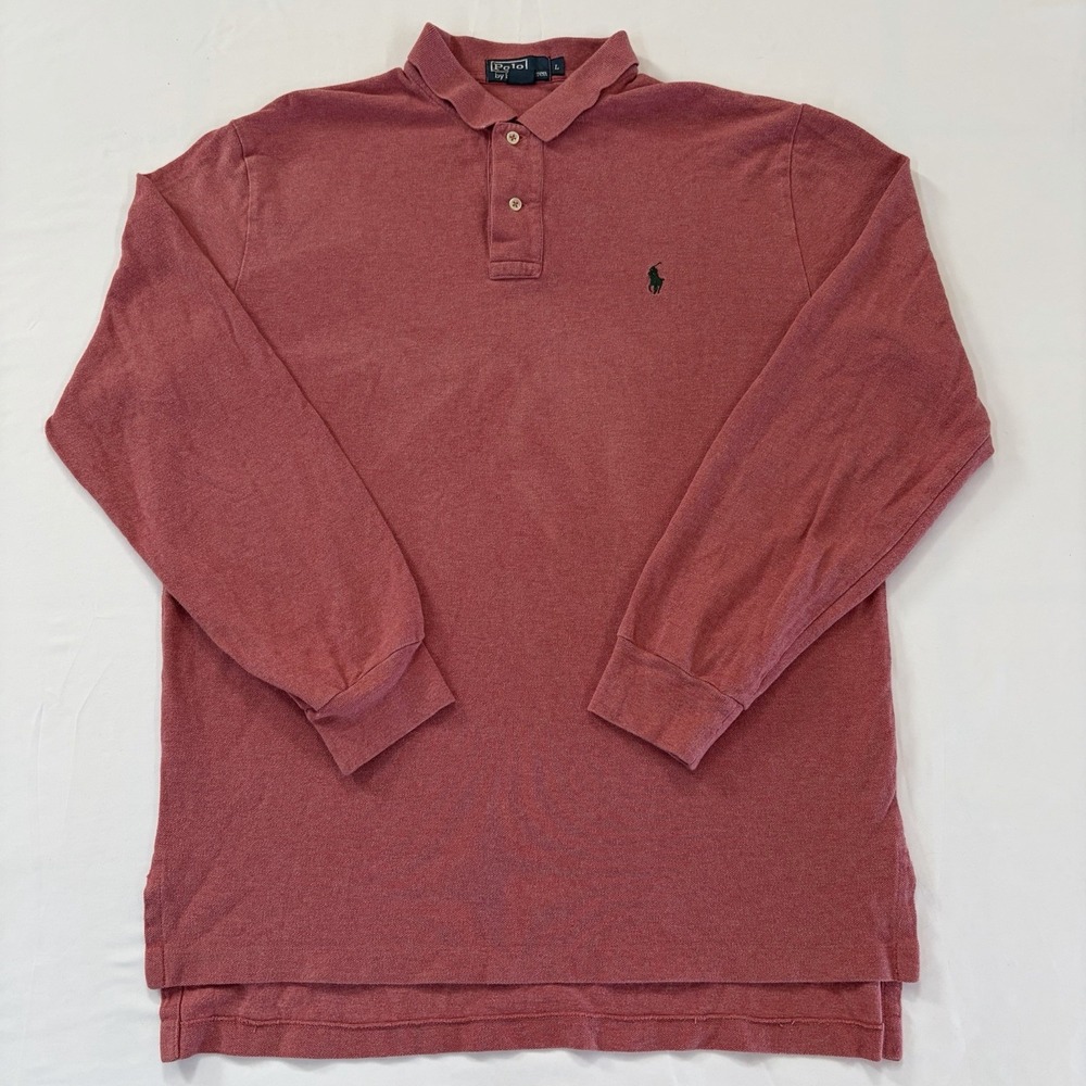Vintage Polo by Ralph Lauren Men's L Red Cotton Knit Long Sleeve Polo Shirt